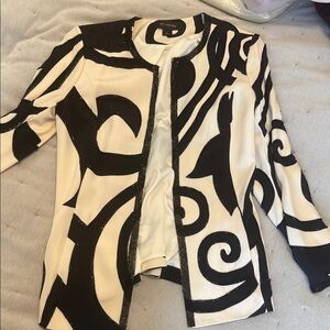 St. John Black and White Abstract Open-Front Jacket